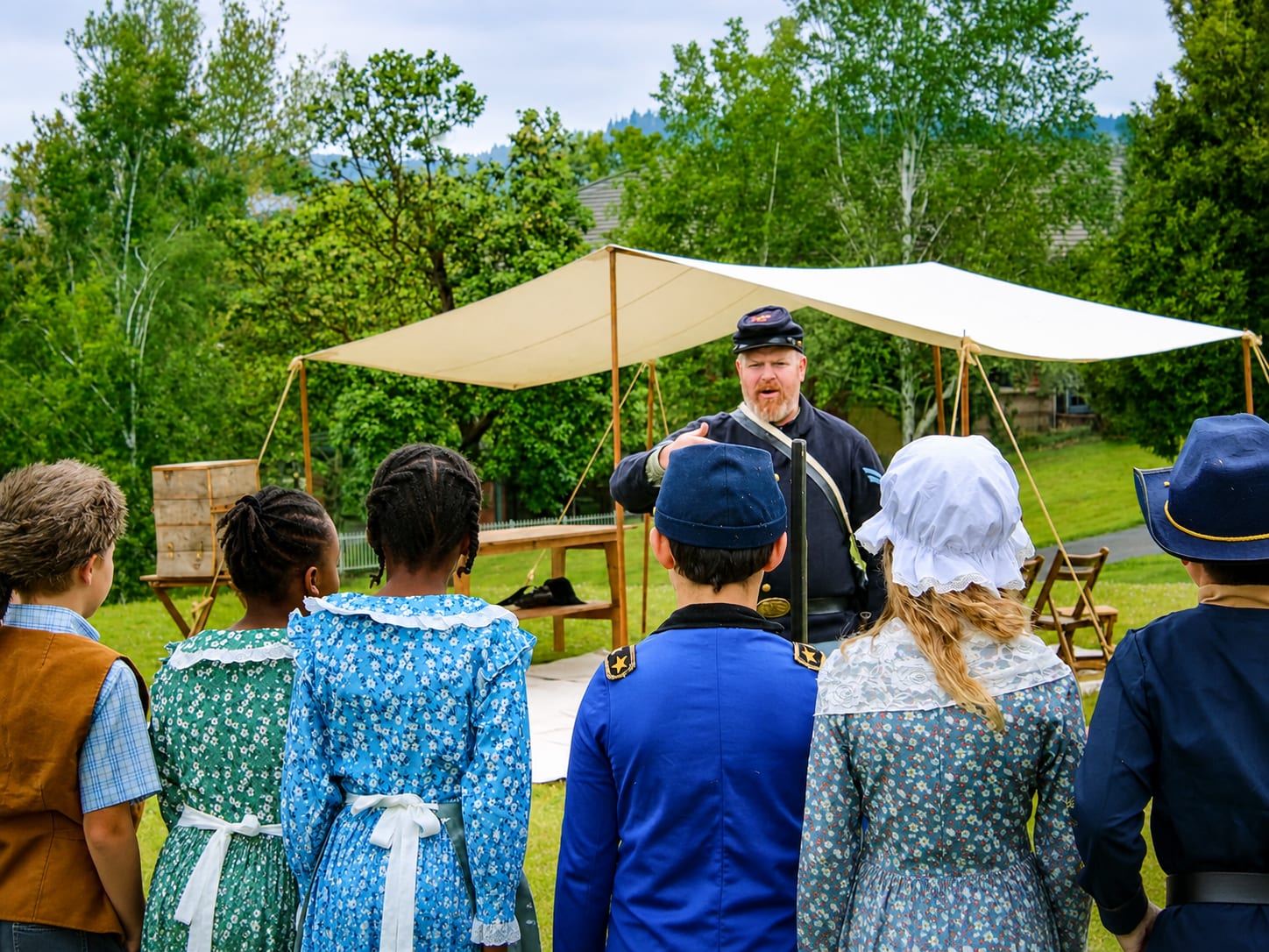 Geneva Academy students at a living-history event, part of the school year in Roseburg, Oregon