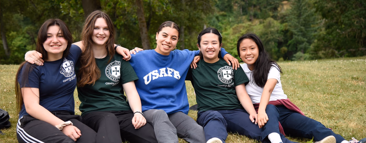 Geneva Academy students together on campus at a classical Christian school in Roseburg, Oregon